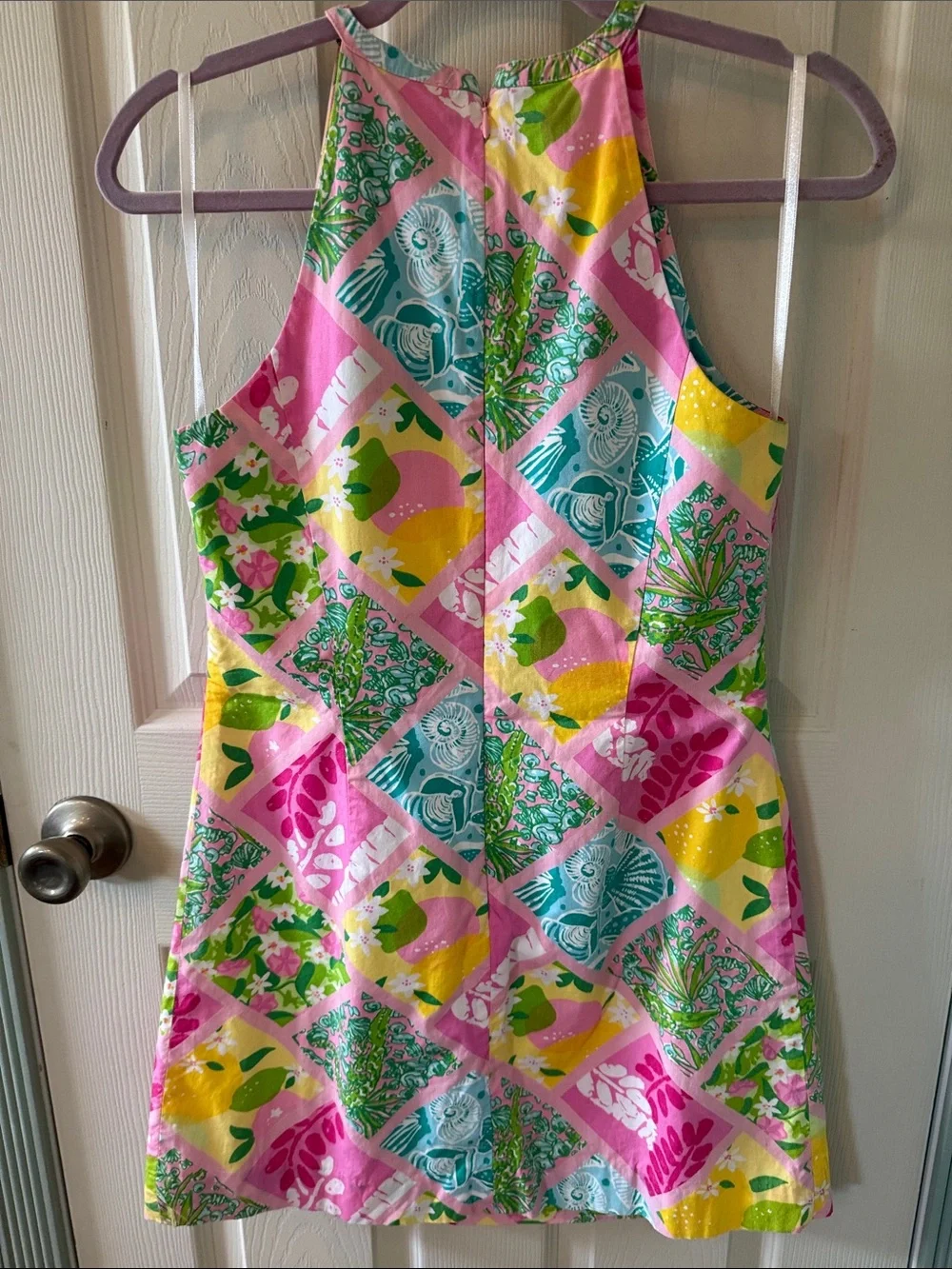 Lilly Pulitzer Pink, Yellow & Teal Patchwork Halter Dress - Picture 4 of 5